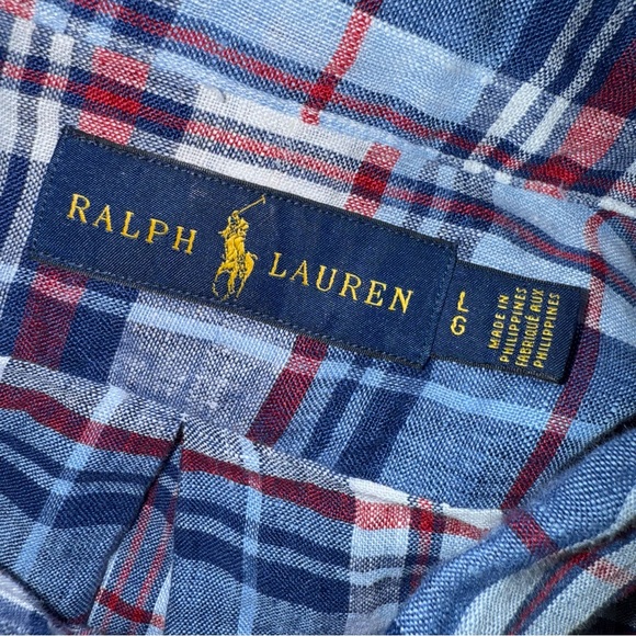 Polo Ralph Lauren Plaid Linen Long Sleeve Button Down Size Large - Picture 2 of 10